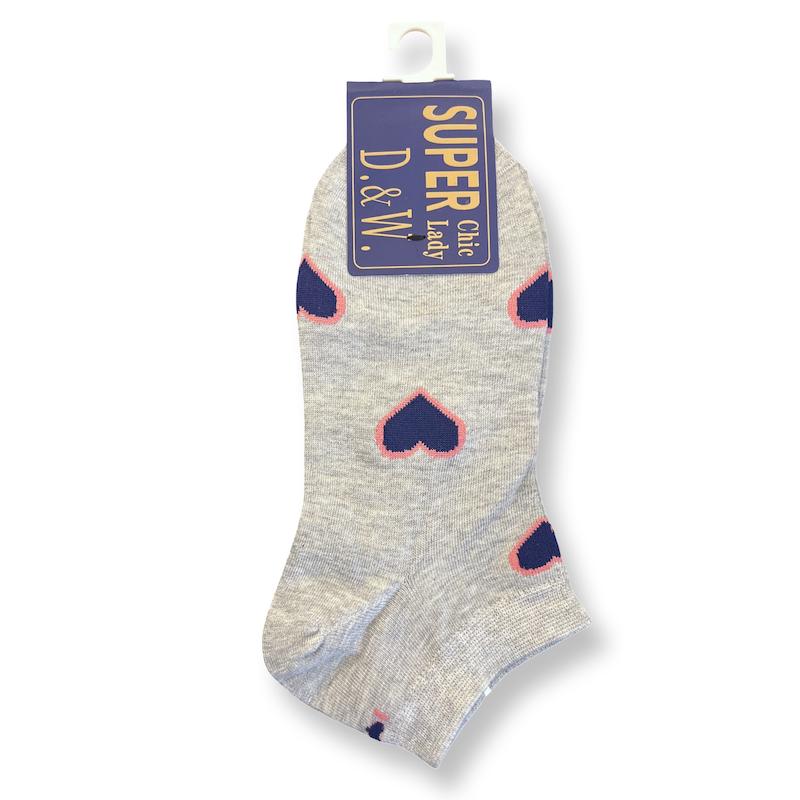 جوراب مچی زنانه - برند SUPER D&W - طرح قلب طوسی