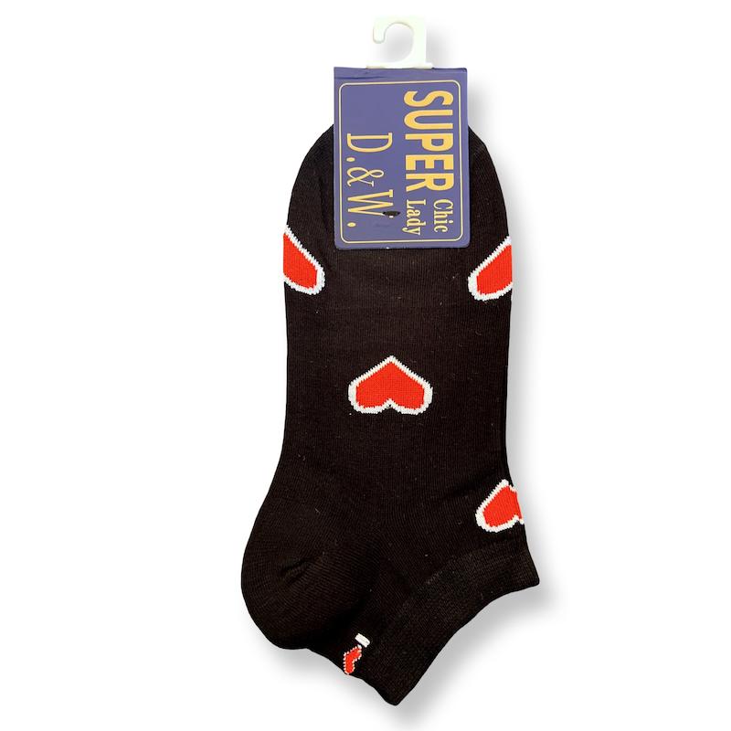 جوراب مچی زنانه - برند SUPER D&W - طرح قلب مشکی