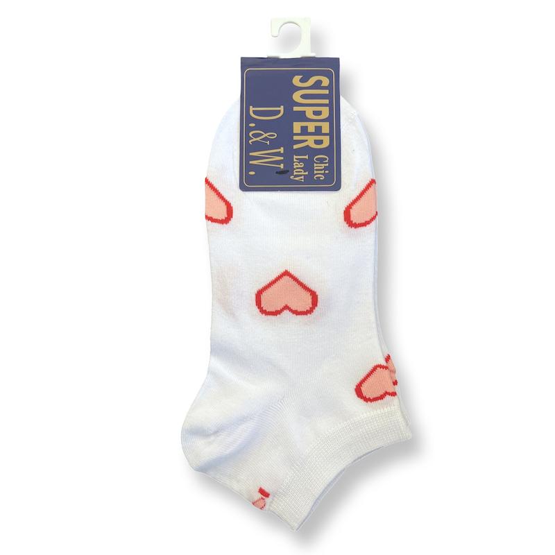 جوراب مچی زنانه - برند SUPER D&W - طرح قلب سفید
