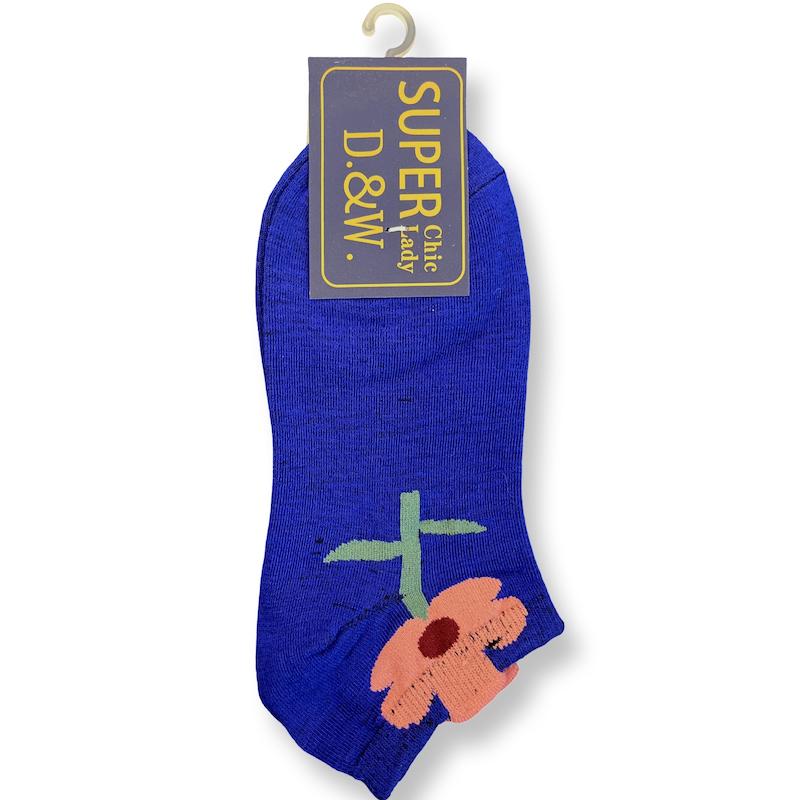 جوراب مچی زنانه - برند SUPER D&W - طرح گل آبی نفتی