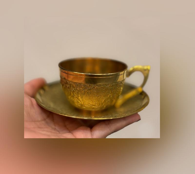 ست برنجی فنجان و نعلبکی