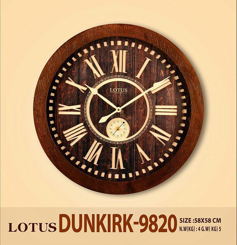 ساعت دیواری چوبی لوتوس با صفحه برجسته چوبی مدل Dunkirk-9820
