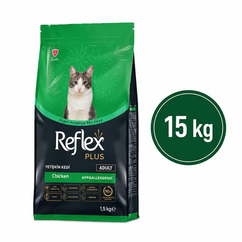 غذای خشک گربه بالغ رفلکس پلاس Reflex Plus Adult مدل ادالت با طعم مرغ وزن 15 کیلوگرم