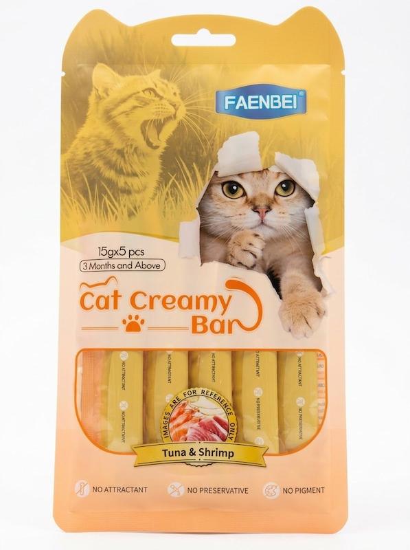 بستنی گربه فنبی با طعم ماهی تن و میگو  tuna shrimp ساشه 15 گرمی بسته 5 عددی
