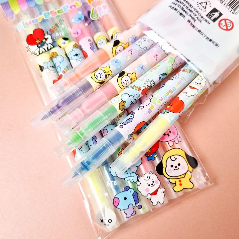 ست هایلایتر دو سر مدل Fluorescent Pen طرح BT21