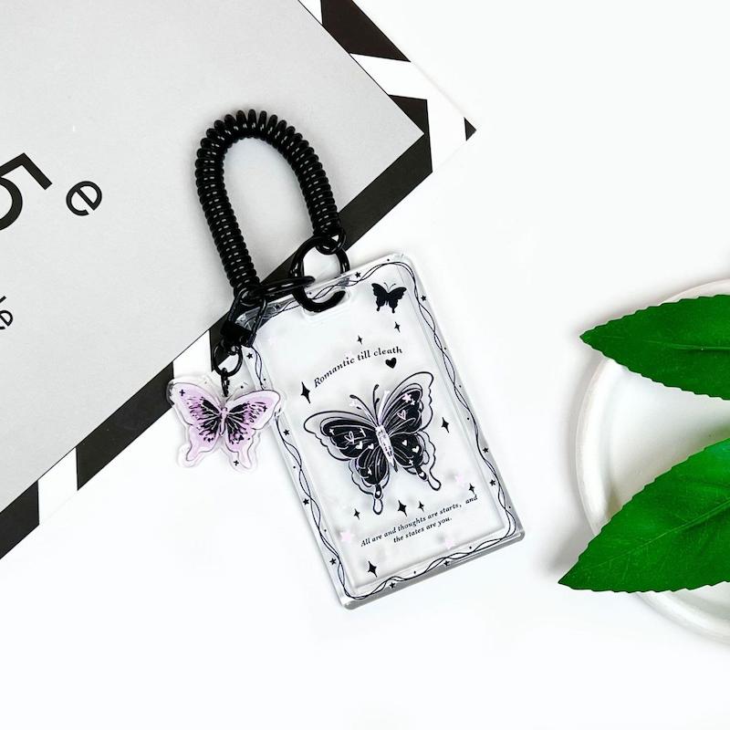 هولدر فتوکارت شفاف طرح Butterfly Acrylic + آویز پلکسی + بند تلفنی (Black)