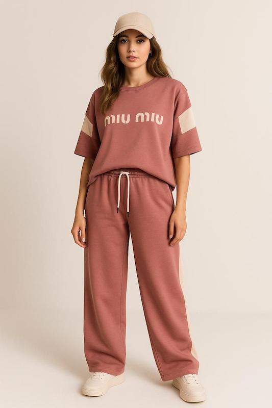 ست تیشرت باکسی و شلوار بگ miu miu کد محصول L253