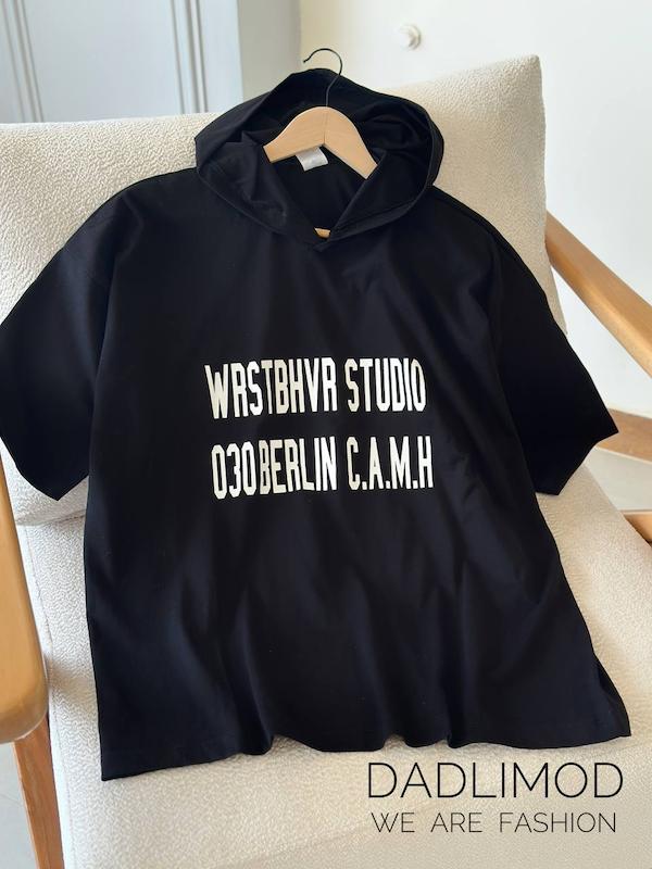 تیشرت مشکی سوپر لش کلاهدار کد محصول L284