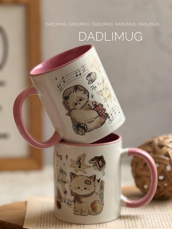 ماگ دسته صورتی گربه کد محصول 990B