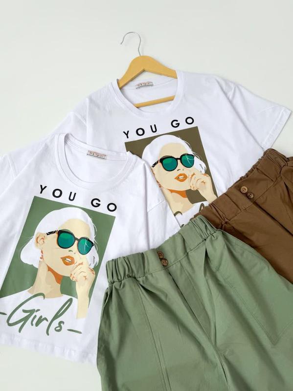 ست کراپ و شورتک دختر عینکی جیب پلیسیL321