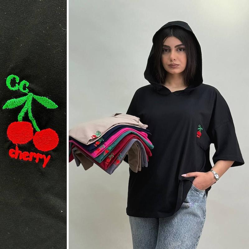 تیشرت سوپر باکسی کلاه دار گیلاس کد محصول L 613