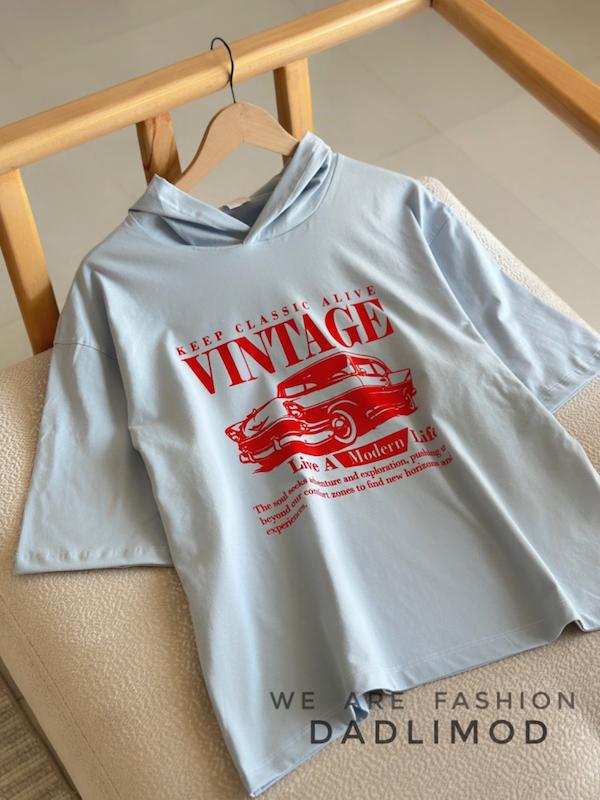 تیشرت باکسی کلاهدار سوپر چاپ VINTAGE کد۷۲۹
