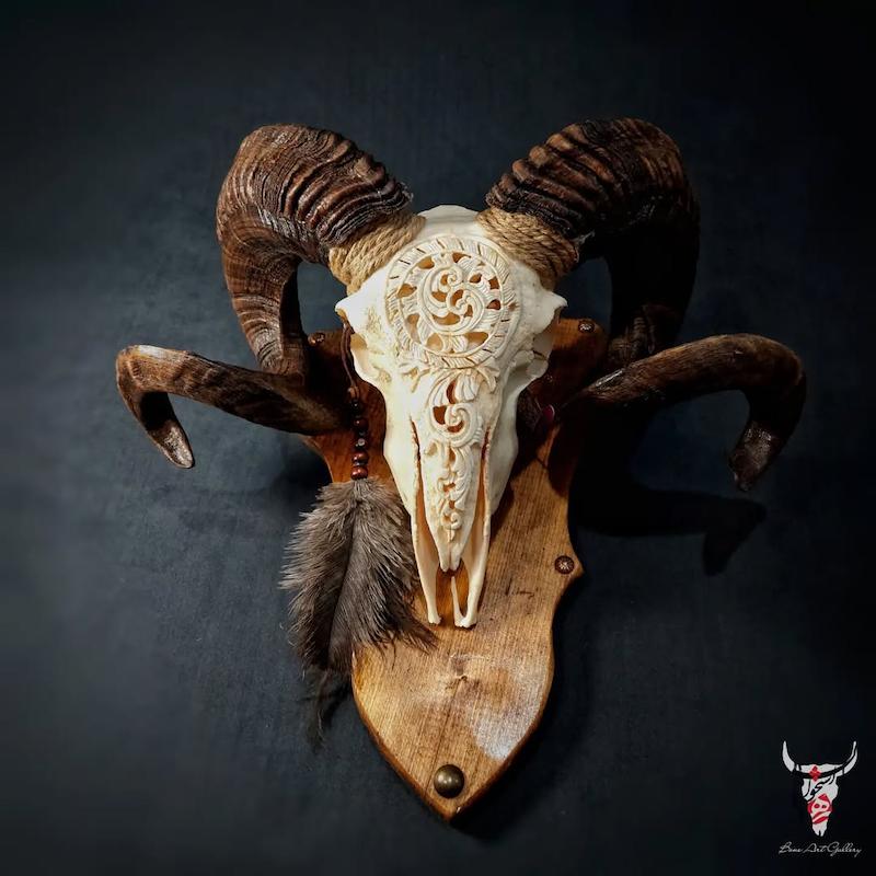 جمجمه قوچ حکاکی طرح گرداب