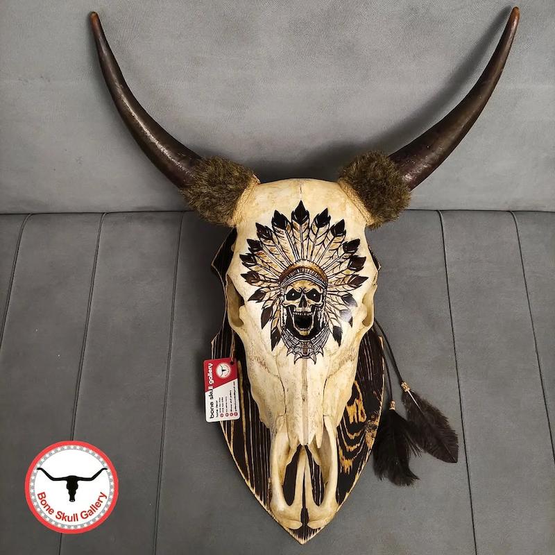 جمجمه گاو طرح اسکلت سرخپوست