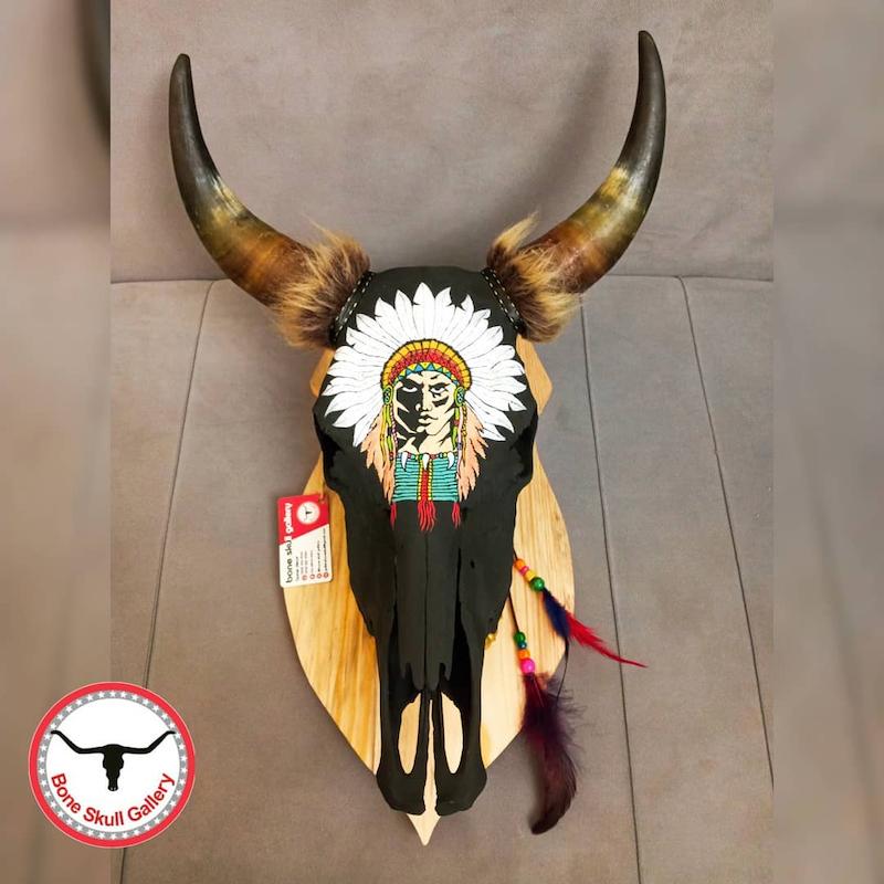 جمجمه گاو نقاشی طرح سرخپوست جوان