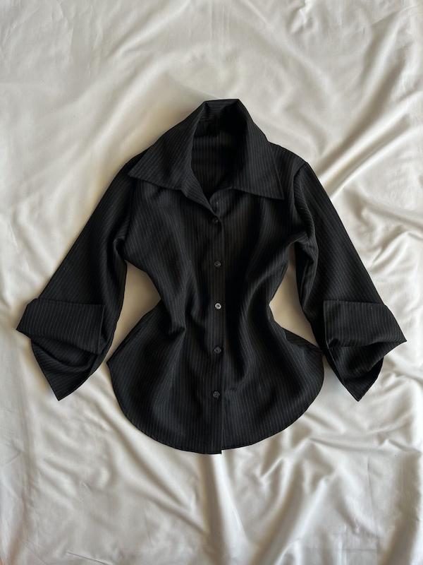 بلوز فیت مشکی راه راه y2k blouse Fitted