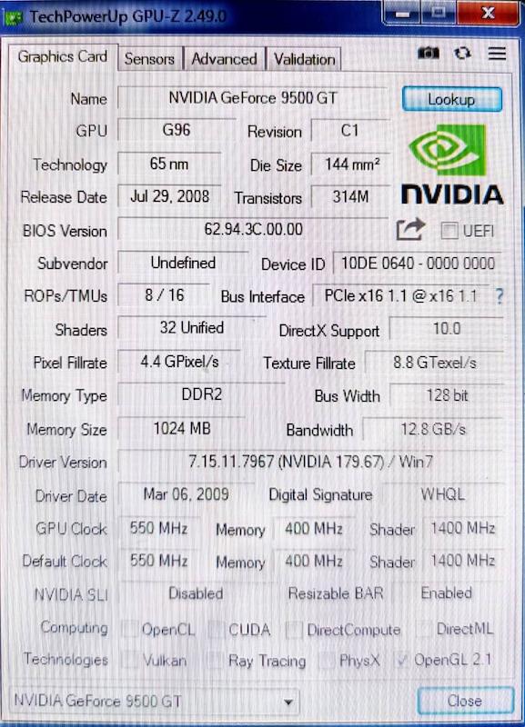 کارت گرافیک Nvidia Geforce 9500GT 1G D2