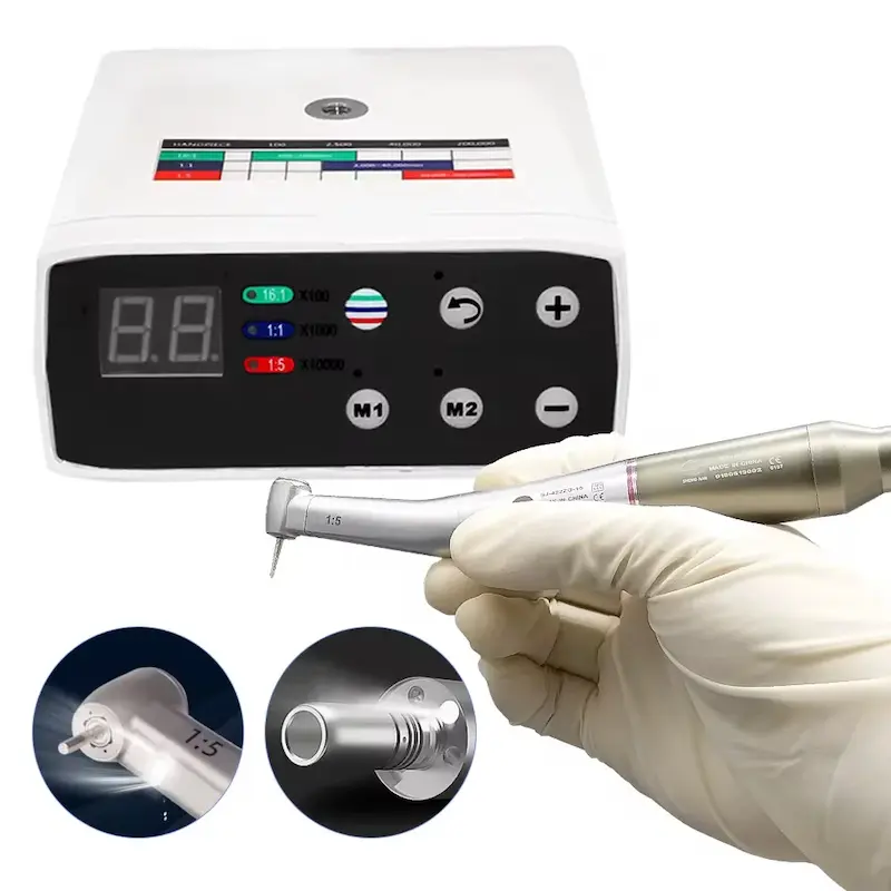 موتور الکتریکی براشلس دندانپزشکی با آنگل فایبراپتیک نوری 1:5 | Brushless Electric Micromotor