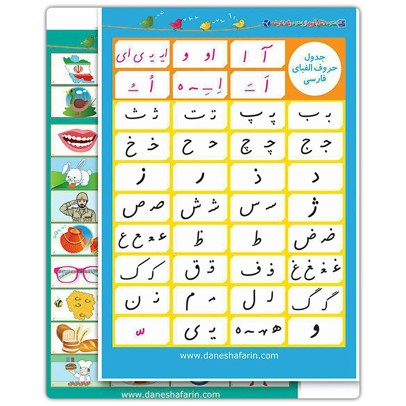 جدول حروف الفبای فارسی (شامل دو برگ ۱ رو ۵۰x۷۰)