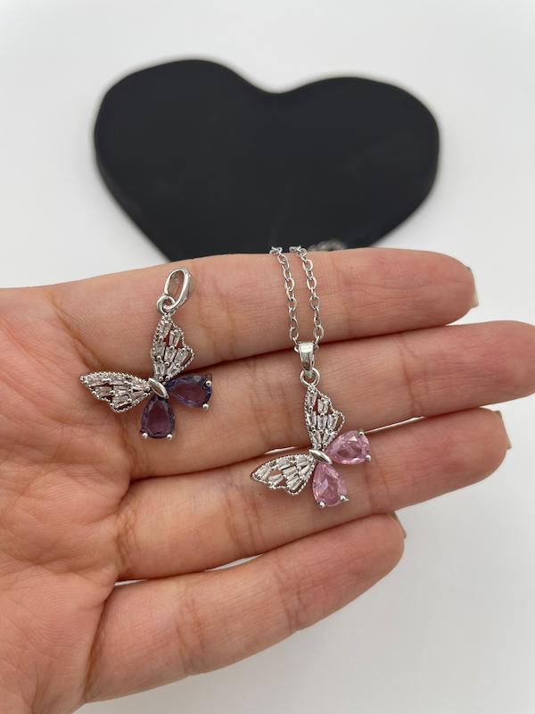 گردنبند پروانه سوارسکی با زنجیر