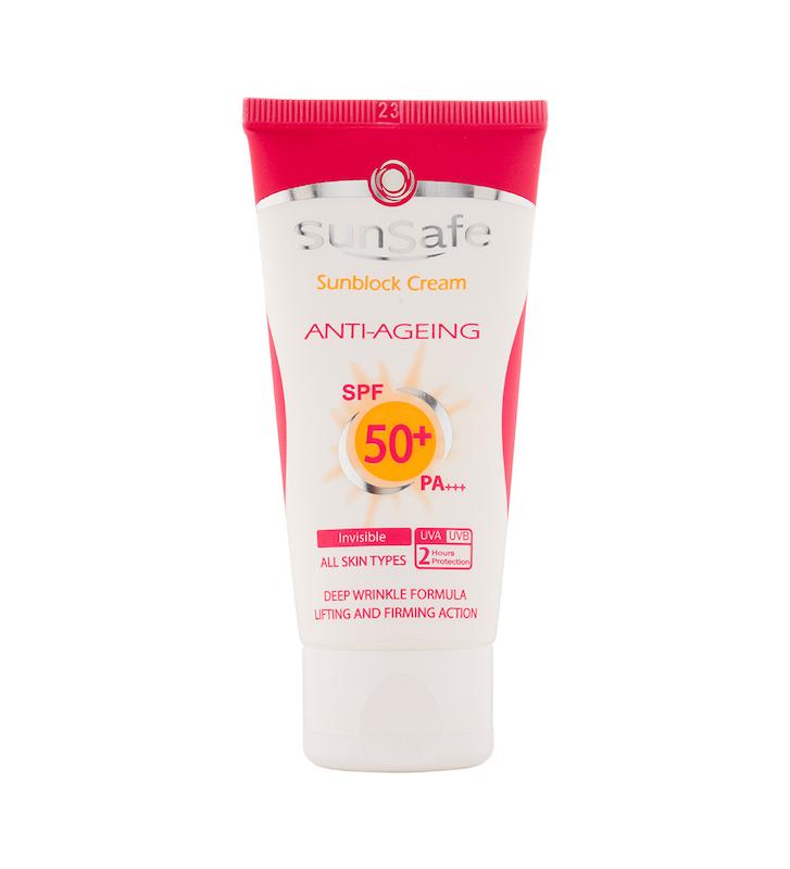 کرم ضد آفتاب و ضد چروک SPF50 (بی رنگ) سانسیف Anti Ageing Sunblock Cream SPF5