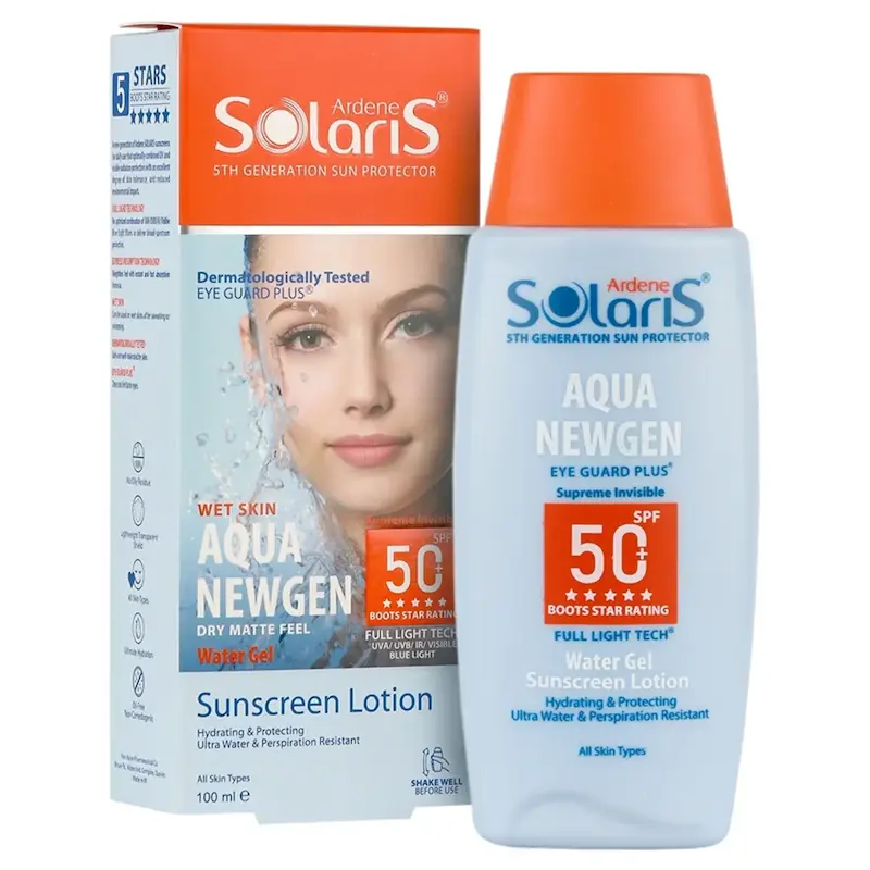 لوسیون ضدآفتاب آکوانیوژن فاقد چربی انواع پوست SPF50 آردن سولاریس 