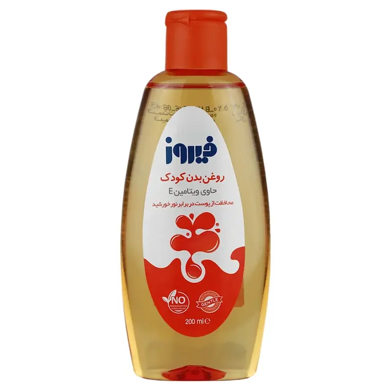 بطری روغن بدن کودک حاوی ویتامین E فیروز