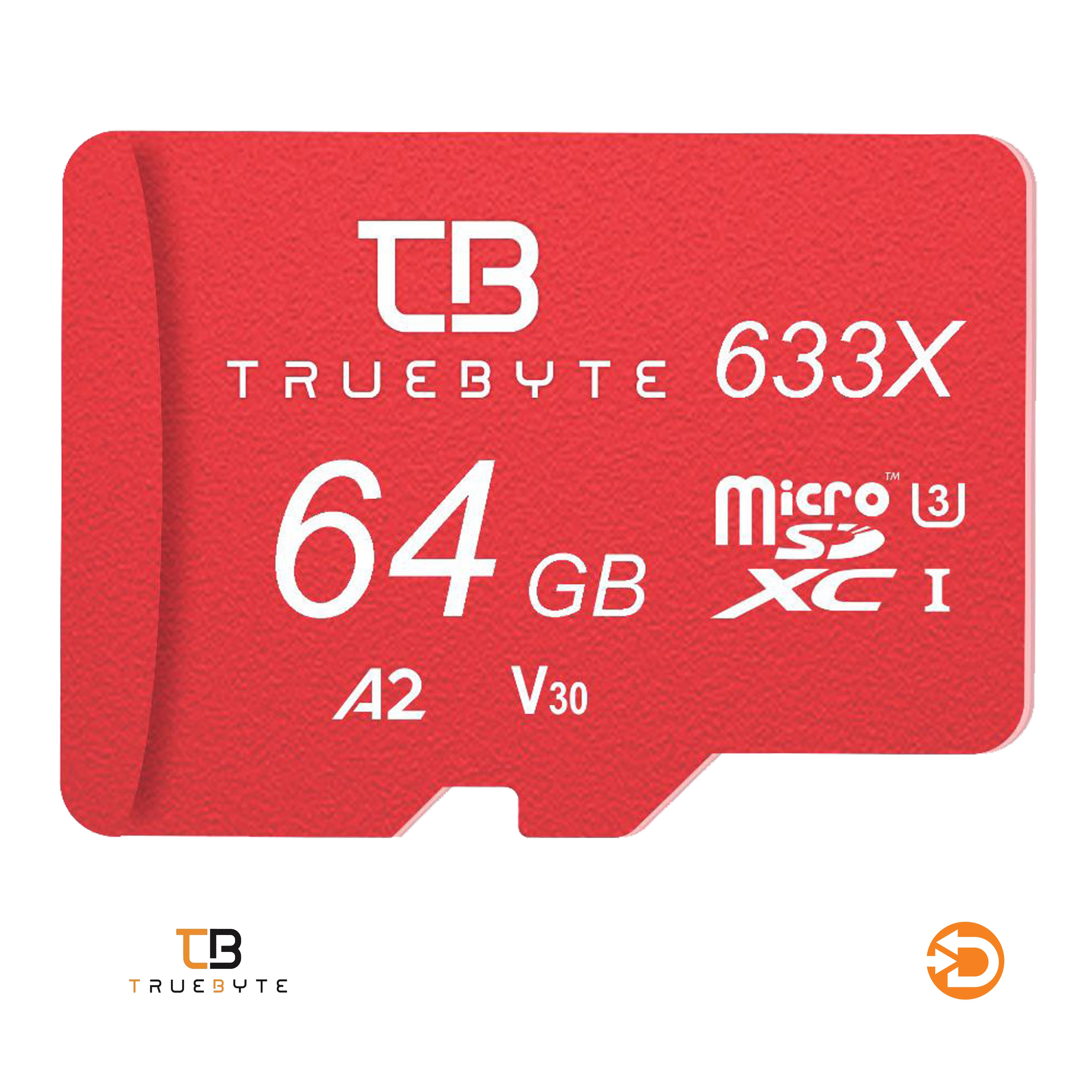 کارت حافظه microSDXC تروبایت مدل 633X-A2-V30 کلاس 10 استاندارد UHS-I U3 سرعت 95MBps ظرفیت 64 گیگابایت به همراه کارت‌خوان