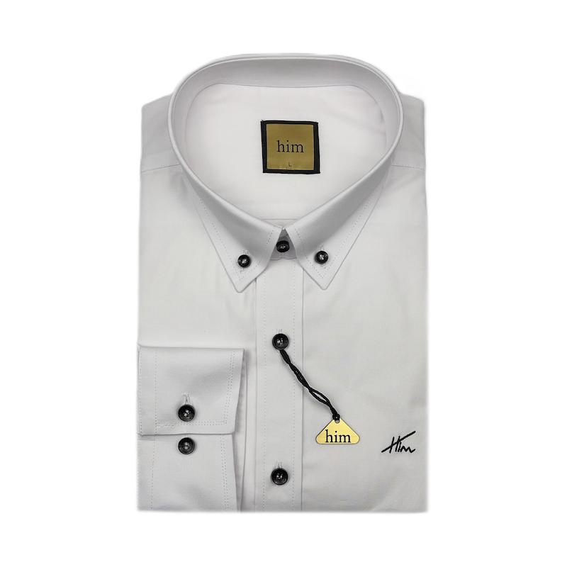 پیراهن مردانه سفید دکمه مشکی