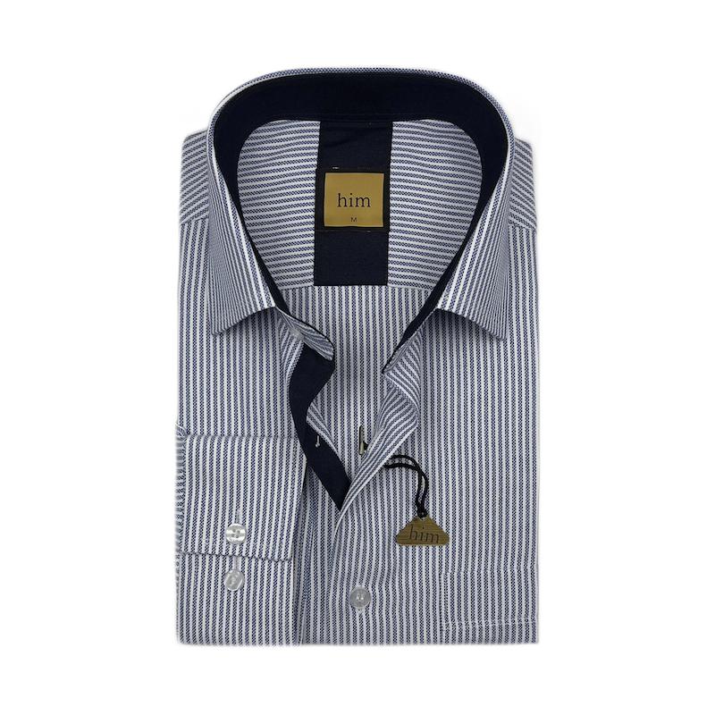 پیراهن مردانه بافت‌دار آبی راه سفید