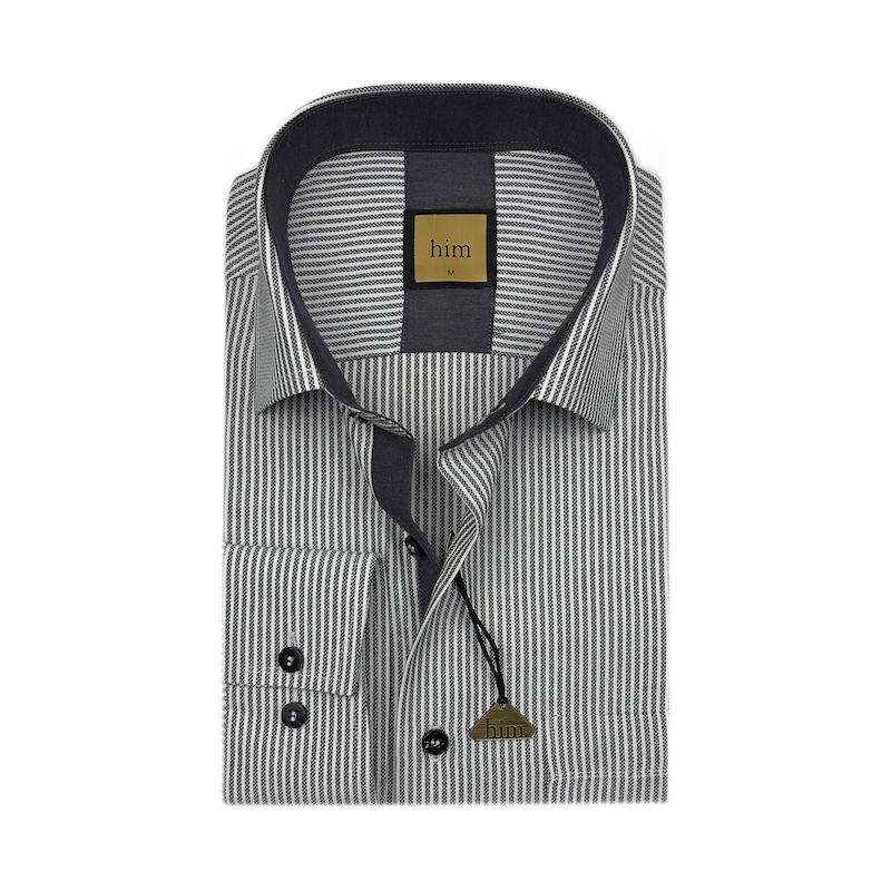 پیراهن مردانه بافت‌دار طوسی راه سفید