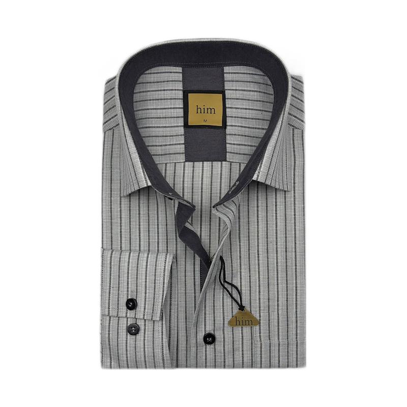 پیراهن مردانه بافت‌دار طوسی روشن راه ذغالی