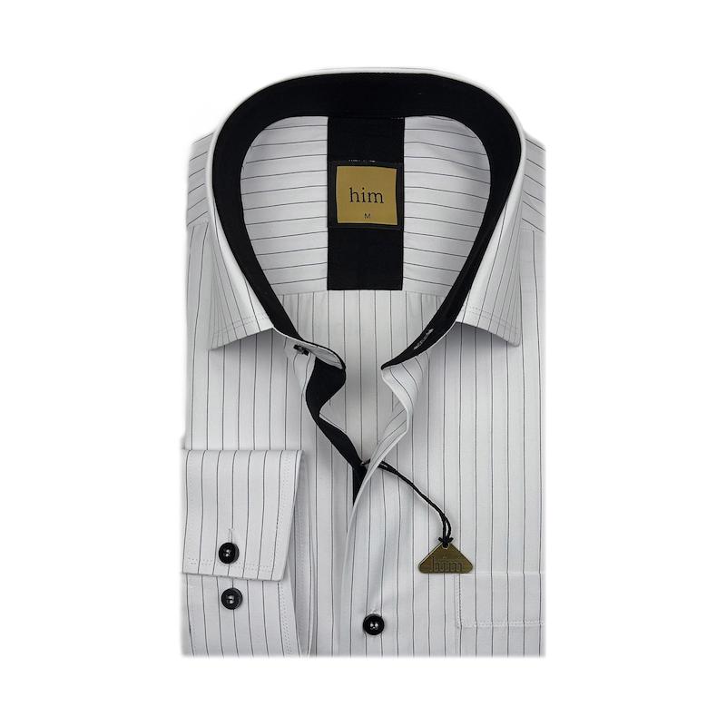 پیراهن مردانه سفید راه ریز مشکی