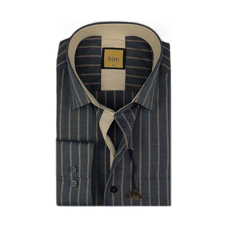 پیراهن مردانه بافت‌دار سبزآبی راه نسکافه‌ای