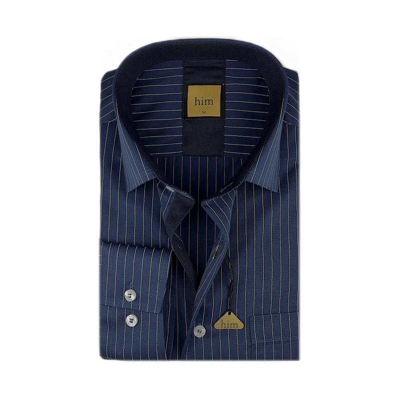 پیراهن مردانه سرمه‌ای راه ریز سفید