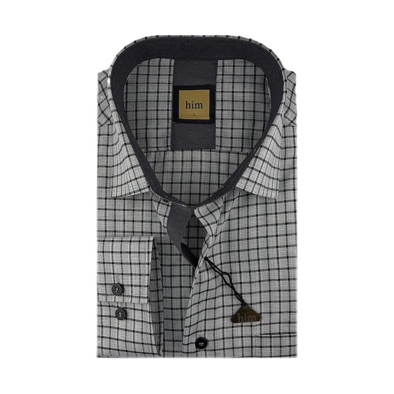 پیراهن مردانه چهارخانه طوسی-مشکی