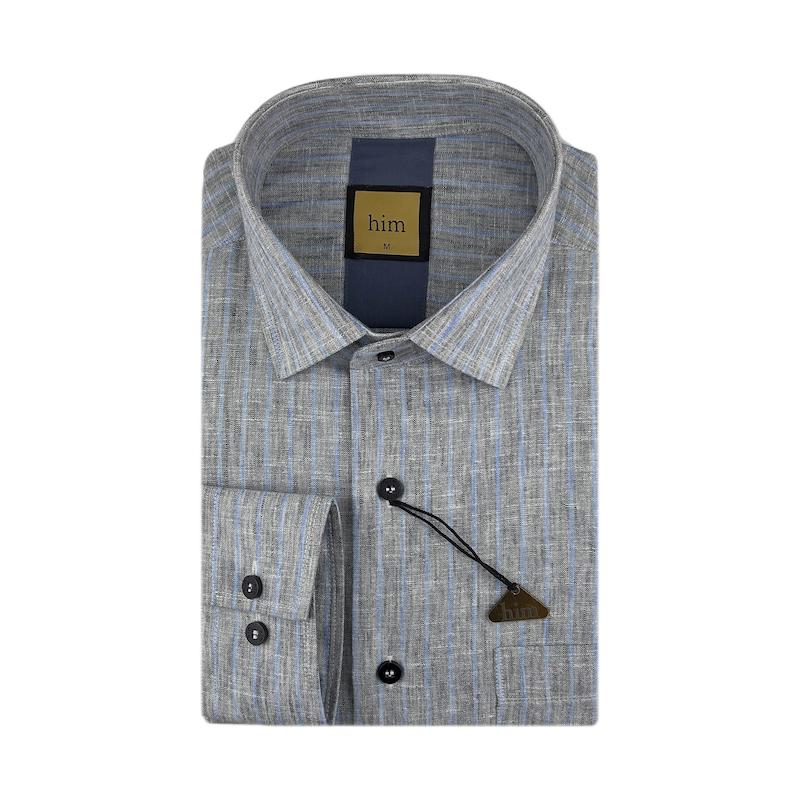 پیراهن مردانه طوسی روشن راه آبی