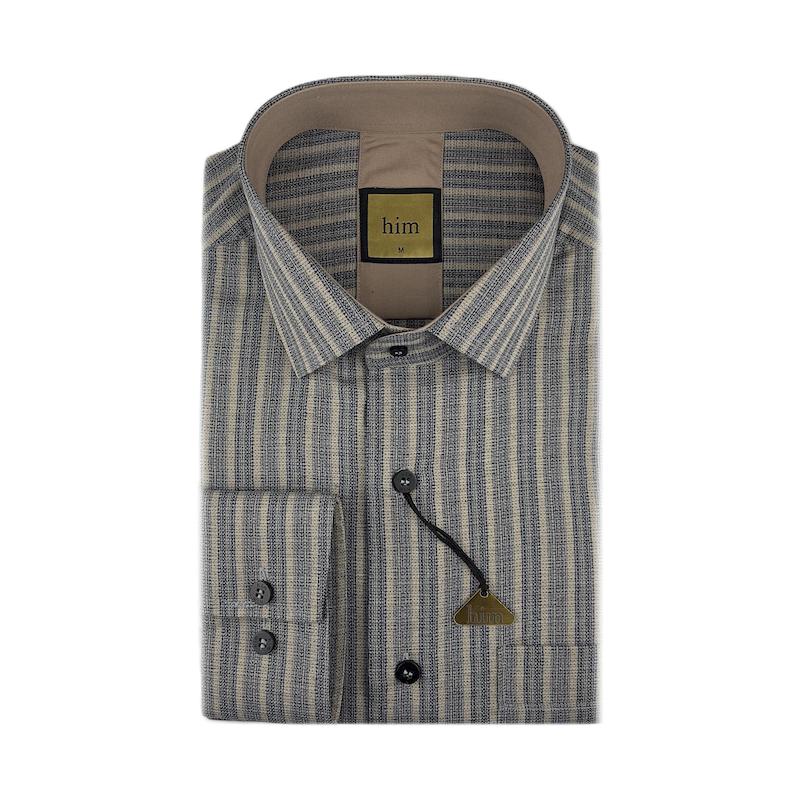 پیراهن مردانه بافت‌دار زیتونی راه نسکافه‌ای
