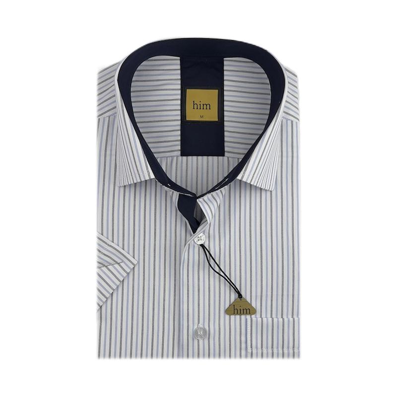 پیراهن مردانه سفید راه آبی-مشکی