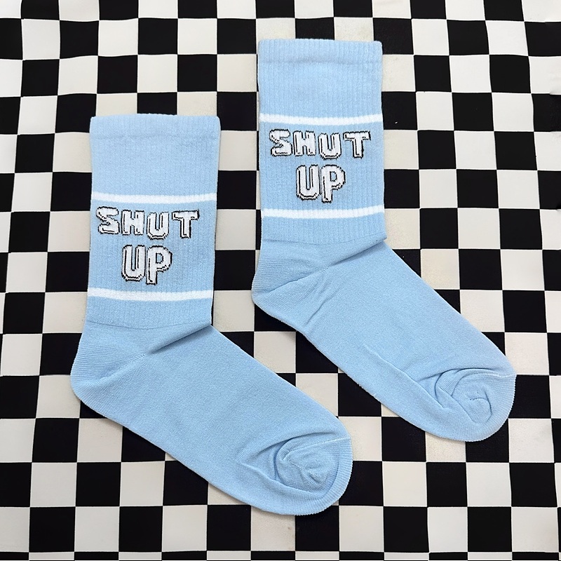 جوراب shut up آبی پستلی