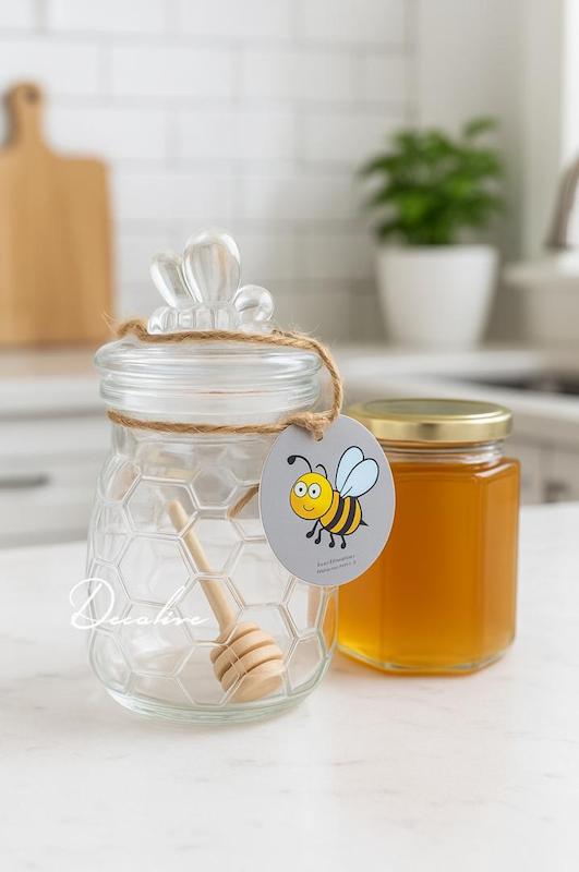 🐝 عسل‌خوری شیشه‌ای طرح کندو با درب زنبوری