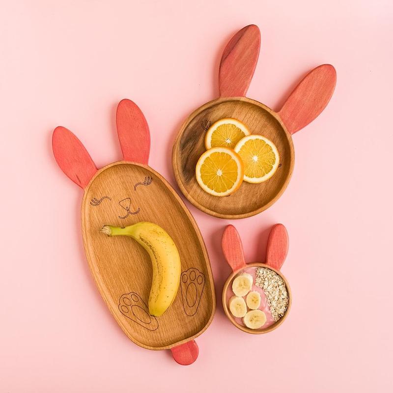 ظروف غذای کودک طرح خرگوش چوب طبیعی راش