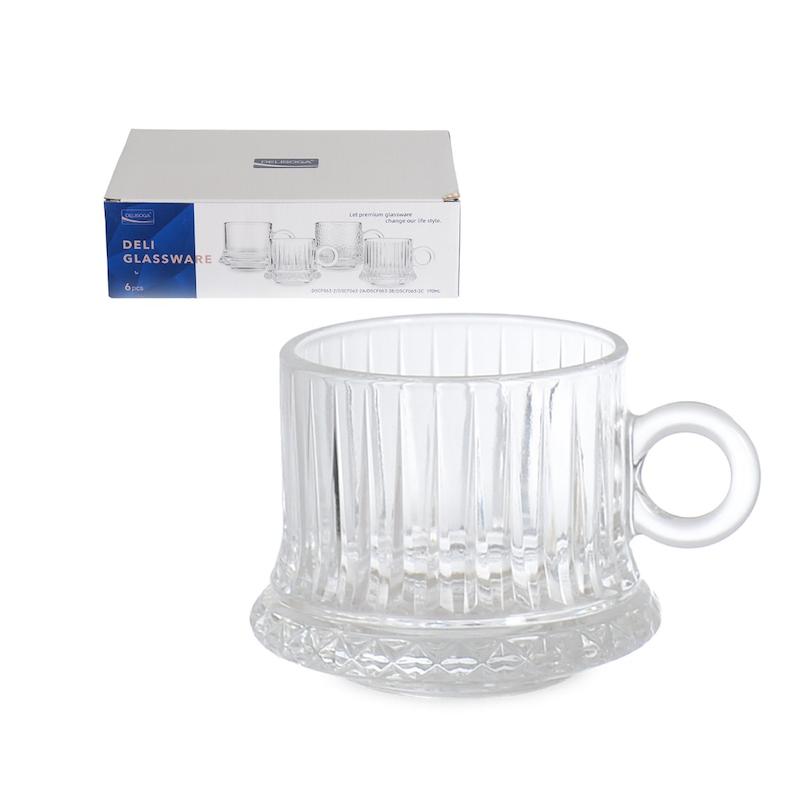 ست ۶ عددی فنجان چای‌خوری دسته گرد Deli Glass