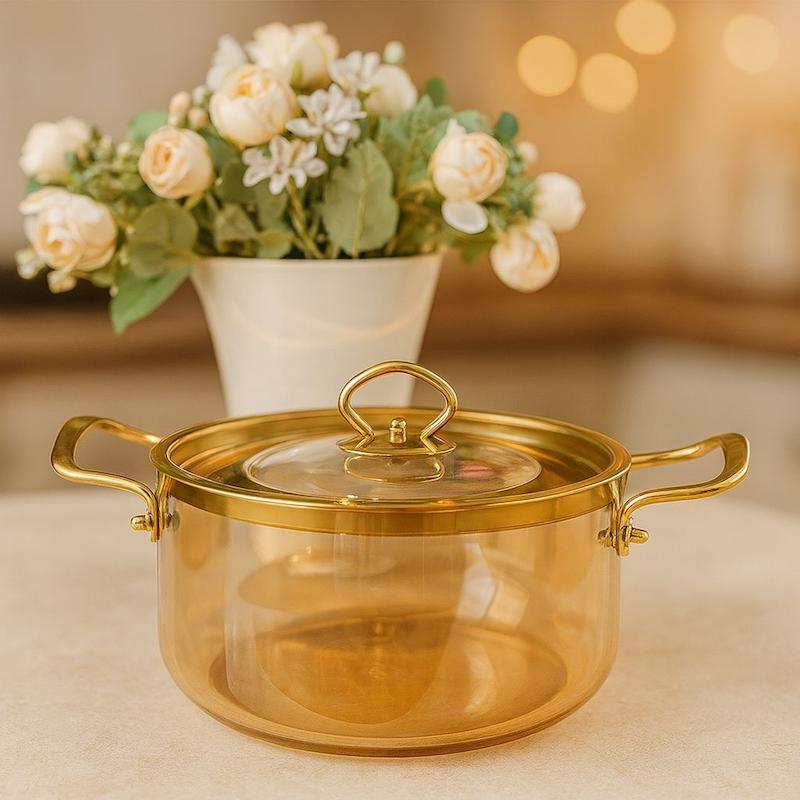 قابلمه ‌پیرکس شامپاینی با در و دسته طلایی