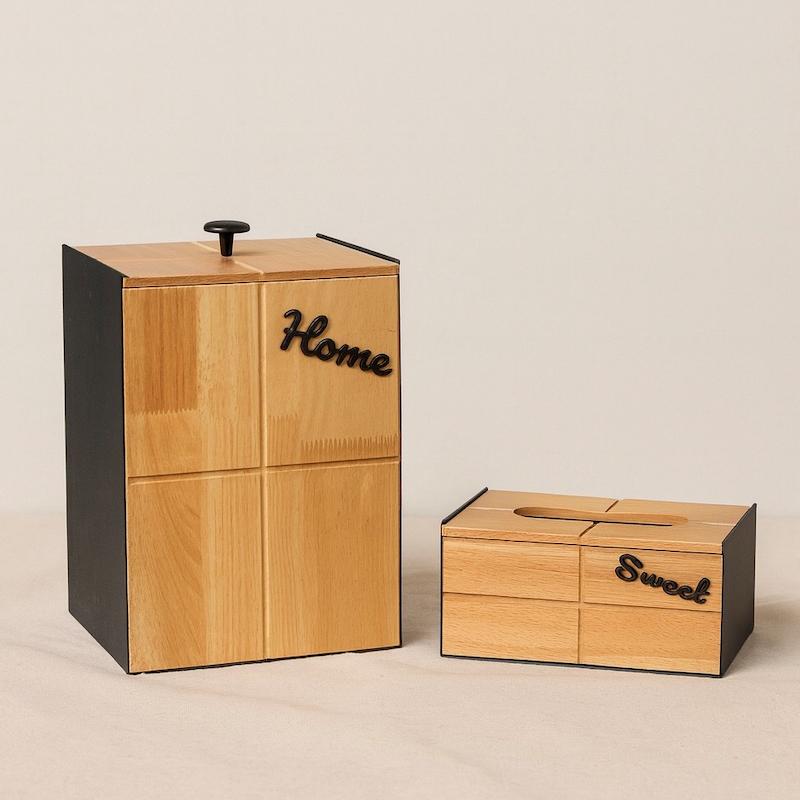 ست سطل و جا‌دستمال چوب و فلز