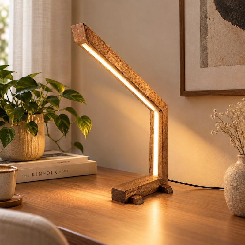 آباژور رومیزی چوبی LED زاویه‌دار