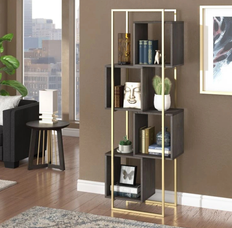 استند کتابخانه و دکوری فلزی به همراه باکس چوبی
