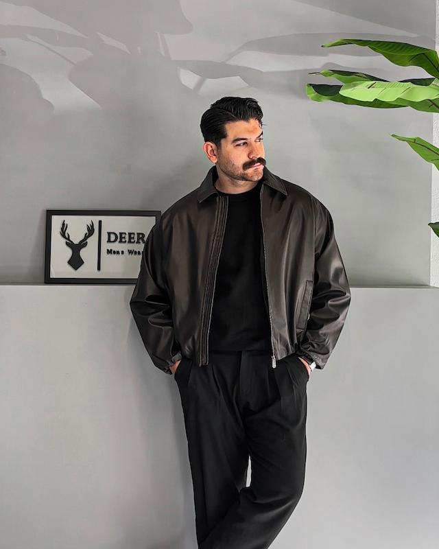 جکت چرم کد 5757 قهوه ای