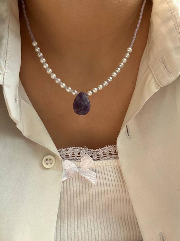 گردنبند سنگ آمیتیست اشکی