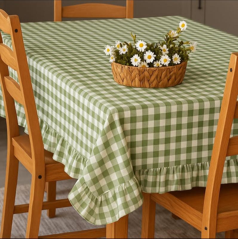 رومیزی نخی چهارخانه سبز طرح روستیک
